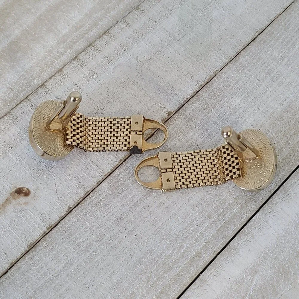 Vintage Cufflinks Volcanic Lava Glass Irridescent Gold Tone